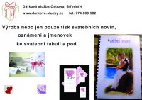 Výroba nebo jen tisk svatebních novin a oznámení Ostrava Střední 4