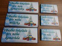 Vánoční a Mikulášské čokolády a čokoládky vyrobené přebalem čokolád, i  s vlastním textem,Ostrava